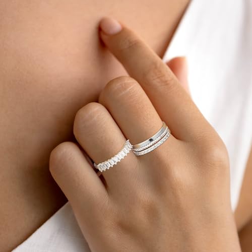 Sterling Silver Ring for Women, 4PCS Thin Stackable Rings Cubic Zirconia Thumb Ring Set Engagement Statement Wedding Bands for Women Size 5-10 - color: Diamond set, size: 5 (Circum 49.5mm)