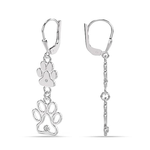 LeCalla 925 Sterling Silver Filigree Dangle Drop Leverback Earrings for Women | Long 925 Silver Dangle Leverback Earrings Hypoallergenic Filigree Tear drop Earrings Jewelry - style: Cat Dog Paw Print-42mm