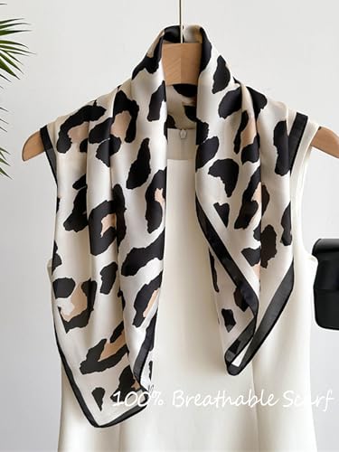 Silky Scarf for Women Lightweight Satin Bandanas Neck Hair Wrap For Sleeping Head Scarves 27.5" - color: A21 Black White Leopard/27.5"