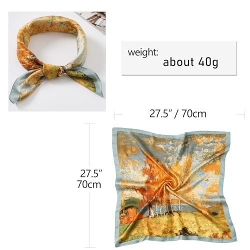 CHUNG Women's Scarf Hair Bandanas Square 27.5" Satin Wrap Fashion Pattern Scarves Emulation Silk Handbag Ribbons Necktie - color: Birch Forest