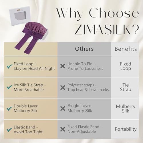 ZIMASILK 100% Mulberry Silk Bonnet for Sleeping Women Long Hair Double Layer Silk Hair Wrap with Tie Band Stay On Head (1Pc, Dark Mauve) - color: Dark Mauve-clover Crest