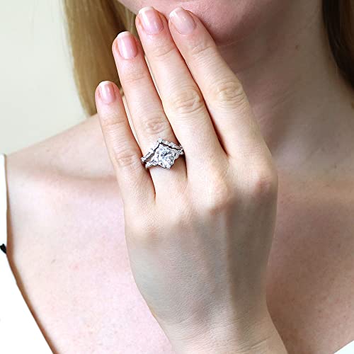 BERRICLE Sterling Silver CZ Halo Wedding Engagement Rings for Women, Oval Cut Cubic Zirconia, 1-3 Piece Sets, Pink/Blue/Clear - style: 2 Piece Set, Clear
