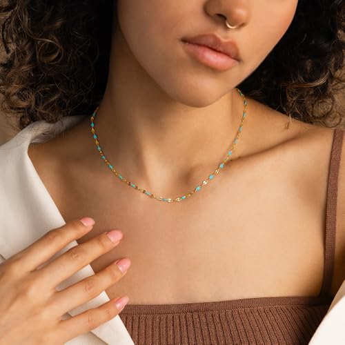 Gold Necklaces for Women Trendy, 14K Gold Plated Dainty Lip Chain Simple Choker Hypoallergenic Waterproof Boho Necklace Fashion Accessories Women Jewelry for Her - color: blue