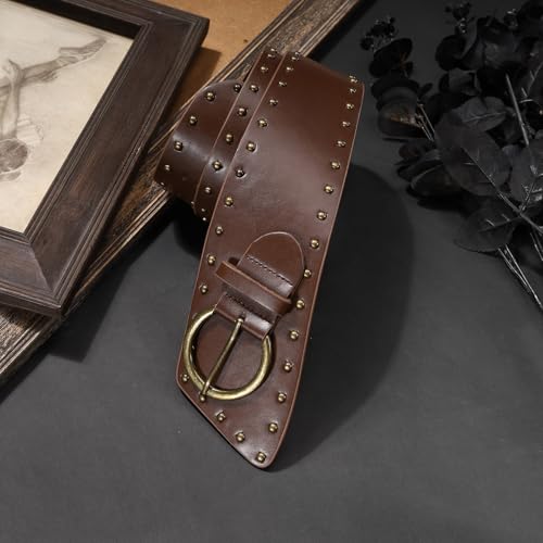 MILAKOO Vintage Punk Leather Waist Belt for Women 80s Goth Costume Cinch Belts Ladies Western Belt for Jean - color: C2: Brown