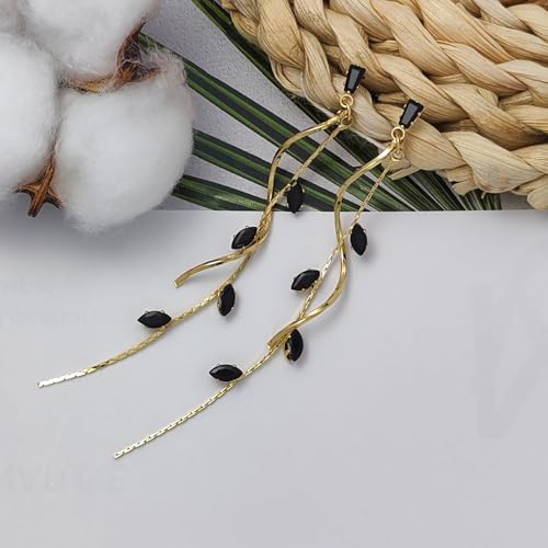 Crystal Drop Earrings,Zirconia Rhinestone Dangling Earrings for Women Prom Party Jewelry Gifts， Dangle Fashion Jewelry Crystal Earrings for Women - color: black gold