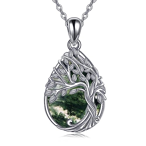 ONEFINITY Tree of Life Necklace 925 Sterling Silver Abalone Shell Celtic Knot Pendant Necklace for Women Jewelry - style: Moss Agate Tree of Life