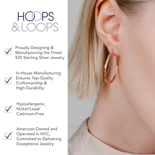 Hoops & Loops 925 Sterling Silver Diamond-Cut Hoop Earrings for Women, 2mm Textured Lightweight Click Top Hoops, 15mm 20mm 25mm 30mm, Silver 14k Yellow Gold & Rose Gold Flash Plated - color: Rose Gold - 30mm (1.2'')