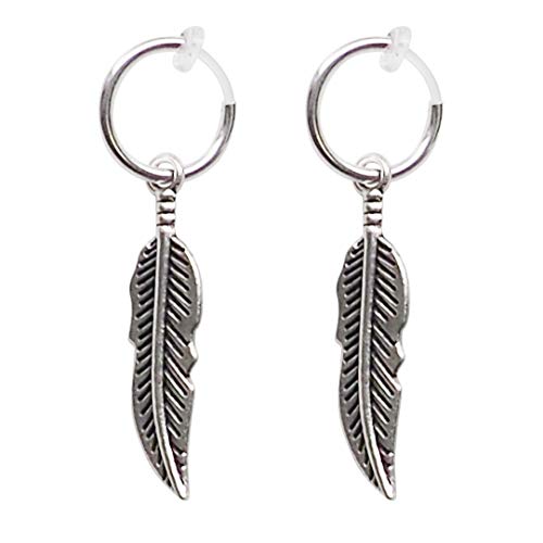 Silver Small for Women Comfortable Plastic Invisible Clip On Hoop Earrings Men Fake Nose Ring Faux Lip Septum Ring Fake Cartilage Earrings 12 mm Spike Cross Feather 15mm Unisex Gold Non Piercing Lobes - color: Feather