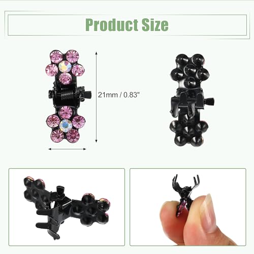 VOCOSTE 12 Pcs Mini Hair Claw Clip, Small Rhinestone Hair Clips, Metal Little Hair Clips for Women and Girl Flower Hair Accessories, Pink - color: Pink