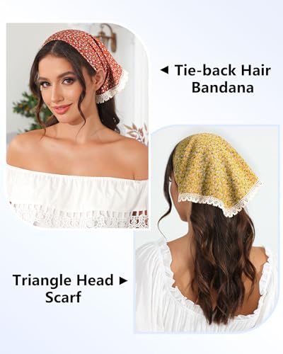AWAYTR 3Pcs Hair Bandanas Head Kerchief for Women Girls Tie-Back Boho Hair Scarf Headband Bandana Triangle Head Scarf - color: Floral - Red / Black / Yellow