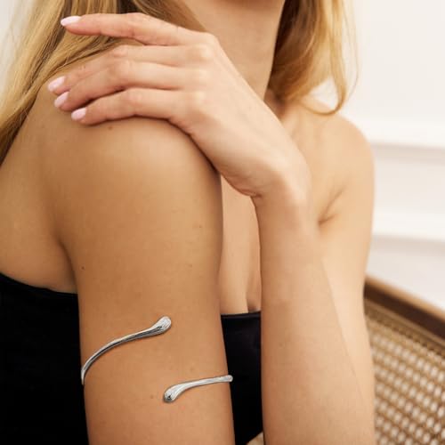 FEYIR 7 Pcs Arm Cuff Jewelry for Women Upper Arm Bracelet Bangle Band Armlet Adjustable Armband Set - color: Silver