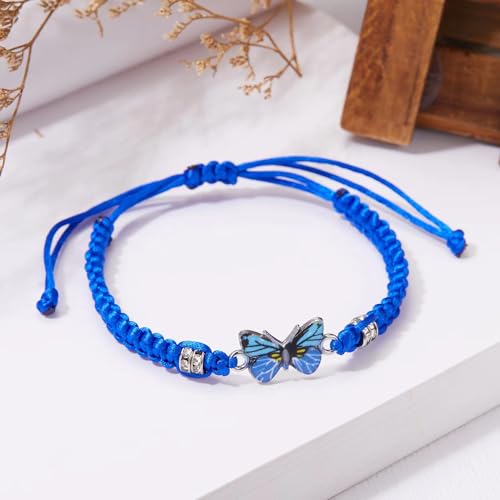 Butterfly Bracelets for Women Colorful Charm Woven Adjustable Strings Butterfly Bracelets Cute Handmade Boho Adjustable Braided Rope for Couple Women Friendship BFF Party Family Jewelry - color: blue
