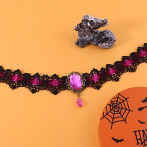 Gothic Vampire Choker Necklace for Women Adjustable Vintage Victorian Mystery Pirate Witchy Jewelry Emo Punk Black Lace Choker Costume - color: hot pink