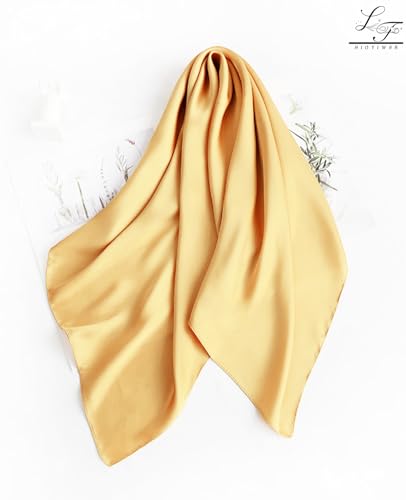 Hioyiwse Satin Square Scarf for Women Solid Color Emulation Silk Handkerchief Hair Ribbon Headband Handbag Purse - color: D10-earthy Yellow(23.6*23.6inch)