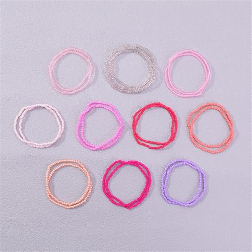 Fuqimanman2020 18Pcs Boho Stackable Beaded Bracelets for Women Colorful Handmade Multilayered Rice Beads Anklets Set Summer Beach Bohemian Jewelry Gift - color: Style 2 Pink