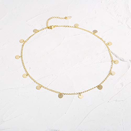 Gold Choker Necklaces 14K Gold Plated/Silver Disc Choker Necklaces Dangling Star Heart Pendant Necklaces Summer Beach Boho Necklaces Aesthetic Necklace Gift for Women - color: Gold Wafer