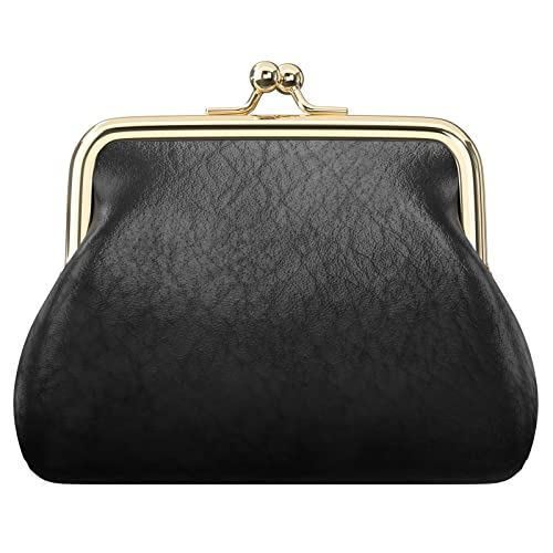Coin Purse, Small PU Leather Change Purse, Coin Wallet with Clasp, Car Change Holder Pouch for Woman Men Kids Girls, Black - color: Black