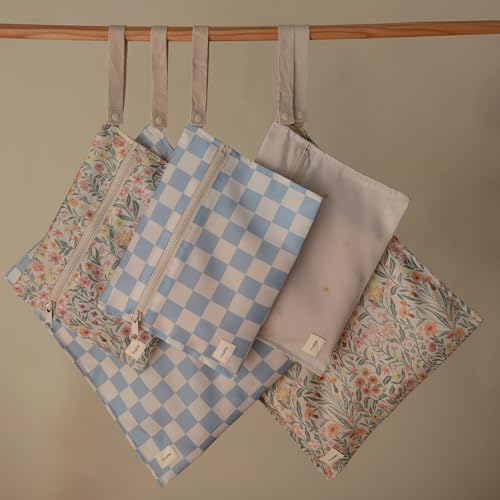 mushie Water Resistant Wet Bags | Large & Small Reusable Storage Bag for Baby Items and Travel | Zippered Pockets with Handle | Machine Washable, Set of 2 (Sun)