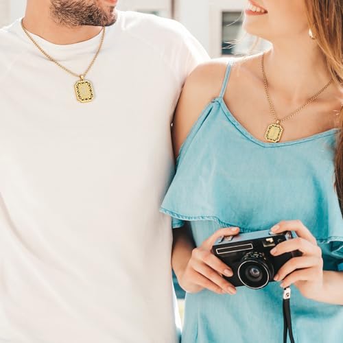 LETFLY Initial Necklaces for Women Men, 18K Gold Plated Letter Cross Pendant Necklace Alphabets A-Z Figaro Chain Jewelry Gifts - color: Square, style: Letter C