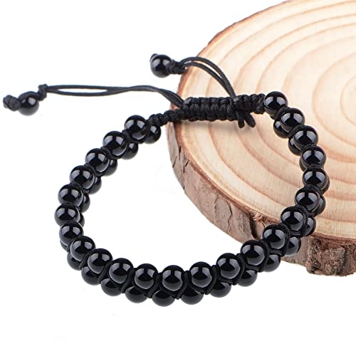 MASSIVE BEADS Double Layer Natural Chakra Healing Power Crystals Macrame Bracelet Yoga Stone Beads Gemstone Meditation Relax Anxiety Bangle for Unisex Women Men - color: Black Onyx, size: 6mm