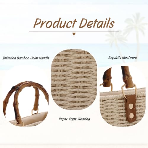 Straw Woven Handbags Handmade Summer Beach Bags Wicker Rattan Crossbody Bag for Vacation - color: Beige