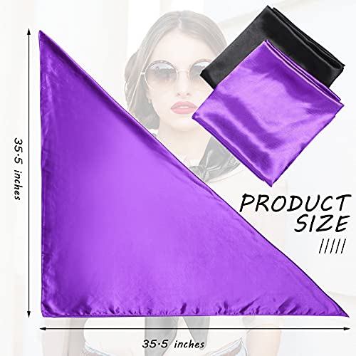 SATINIOR 35 Inch Silky Head Scarf 2 Pcs Large Square Neck Scarf Sleeping Hair Wrapping Satin Bandana for Women - color: Purple, Black, style: Classic