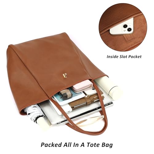 TANTOMI Tote Bag for Women Vegan Leather Purses and Handbags Ladies Waterproof Big Shoulder Bag for Travel - color: A-brown