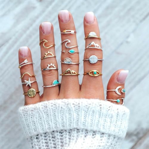 Boho Stackable Rings for Women Trendy Knuckle Joint Finger Knuckle Nail Ring Sets Simple Star Moon Stack Preppy Statement Rings Cute Stuff - style: A-1