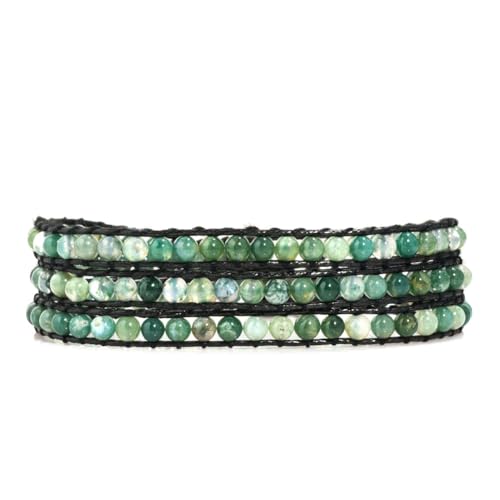 Layered Leather Handmade Bracelet Boho Bohemian Style Multilayer Crystal Glass Natural Stone Beaded Wrap Bracelets Collection for Women - style: BR570