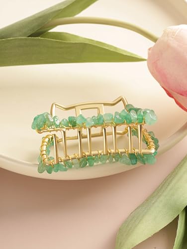 MINACHI Boho Hair Claw with Green Aventurine Chips, Handmade Gold Tone Hair Clip for Women - color: Hair Claws AIR.001
