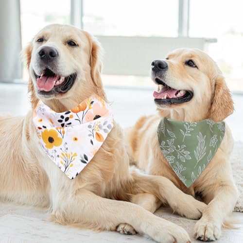 Whaline 4 Pcs Boho Pet Bandanas, Daisy Rainbow Floral Flower | Dog Scarf, Washable, Adjustable Triangle, For Cat Pet Birthday Costume
