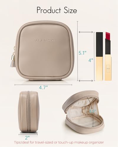 VLANDO Mini Makeup Bag, Small Makeup Bag for Purse with Slip-in Pockets, Portable Travel Toiletry Bag with Zipper, Waterproof Travel Essentials for Women - Toffee - color: Toffee