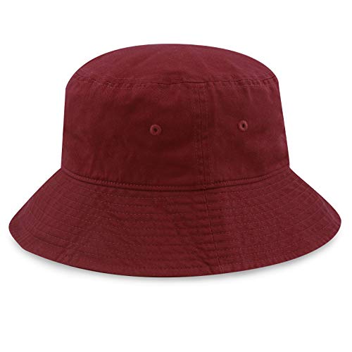 The Hat Depot Bucket Sun Hat 100% Cotton Long Brim and Deeper & Round Top Tennis Packable Summer Fashion Outdoor Hat - color: Burgundy, size: Small-Medium