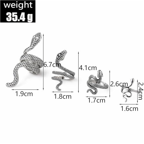 4Pcs Vintage Snake Knuckle Rings for Women,Retro Cool Snake Rings Boho Stackable Midi Cuff Rings Adjustable Animal Ring Set Fashion