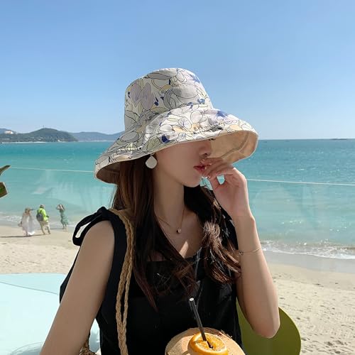 HUAMULAN Women Summer Sun Hat Wide Brim Wired Edge Floral Beach Bucket Hats Reversible Foldable Travel UV Protection Lady Hat - color: M1744-mise