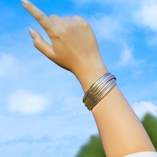 FANCY SHINY Boho Leather Bangle Bracelets Stackable Noodle Tube Bracelets Layered Wrap Cuff Bracelets with Magnetic Clasp - color: Rosy Metallic