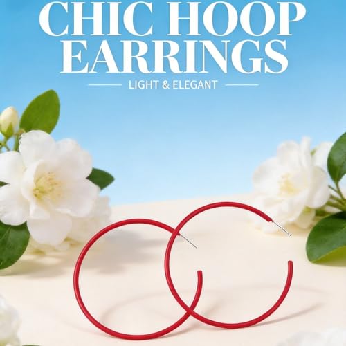6cm Colorful Hoop Earrings - Lightweight Hypoallergenic Gift - color: Red