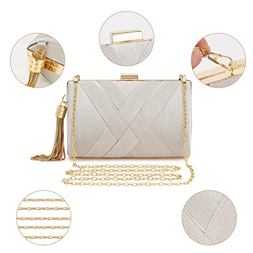Women Clutch Bag Evening bag Fringed Evening Handbag,Lady Party Wedding Clutch Purse Chain Shoulder Cross Body Bag - color: Silver