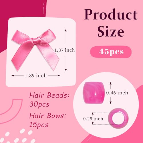 Red Hair Beads Coquette Bow Hair Clips Large Dreadlock Beads Braid Beads for Women Girls - color: Red