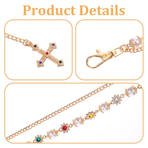 Hip Hop Waist Belt Chain Pearl Rhinestones Cross Double Layer Pants Chain Punk Rock Gold Chains for Pants Jeans Concerts Festivals Daily Outfits keychain Wallet Bag Jewelry Men Women