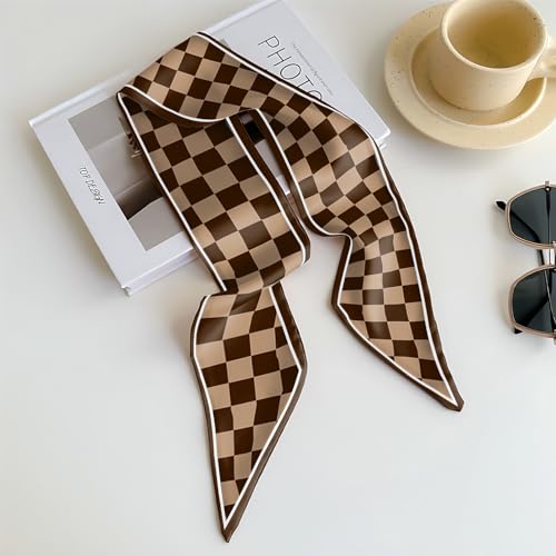 Head Hair Scarf Neck Silk Feeling Scarves Long Thin Satin Fashion Handbag Cute Decoration Women Girls 59 * 6.7'' - color: O-6-brown
