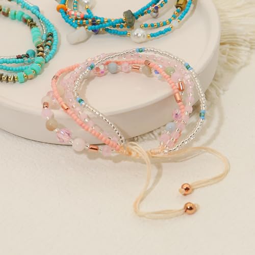 Fuqimanman2020 Boho Braided Beaded Ankle Bracelets Handmade Adjustable Beach Wrap Bracelet Draw String Anklets Bracelets Gifts for Women - color: Pink