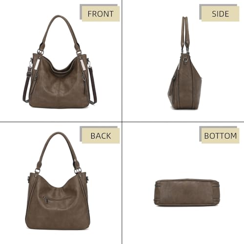 Shoulder Handbags for Women Large Soft Casual PU Leather Hobo Tote Purses - color: Khaki