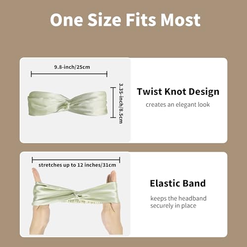 ZLYC Mulberry Silk Headband Elastic Twist Knotted Head Bands for Women's Hair, Solid Avocado Cream - color: Solid Avocado Cream