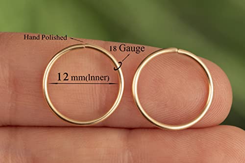 Gold Hoop Earrings Silver Hoop Earrings - Hoop Earrings For Women Two Pcs Of Thin Gold Filled Sterling Silver Hoops, Helix Hoop, Tragus Ring, Cartilage Hoop - color: Gold, style: 12mm 18 gauge / 1 pair