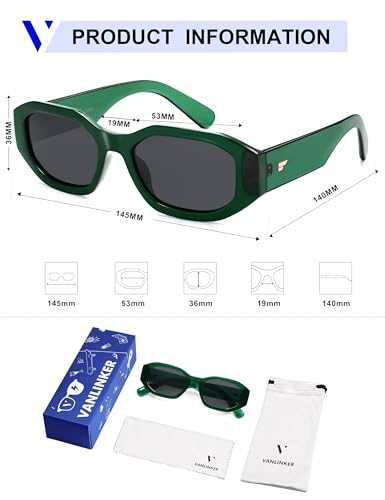 VANLINKER Trendy Polarized Hexagon Sunglasses for Women Men Retro 90s Rectangle Shades Vintage Square Frame VL9887 - color: C3-transparent Dark Green/Grey