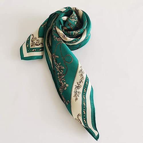 FONYVE 100% Mulberry Silk Scarfs for Women-Lightweight Square Satin Head Scarf-Small Silk Hair Scarf for Sleeping 21"x21" - color: 04 Chain Green