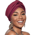 AQOKKA African Turban for Women Knotted Hair Wraps for Turban Head Scarf for Black Women Hair Cancer Chemo Headwear Cap - color: Twisted Braid: 1 Pack Burgundy