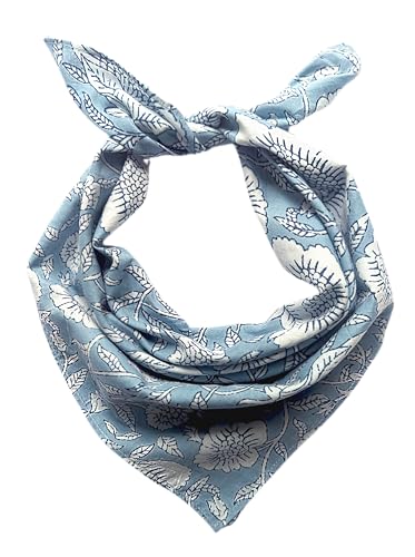 AVKA Studio 100% Cotton Bandanas for Women & Men, 2 Pack 20x20 Inch, 22x22 inch Hand Printed, Lightweight Cotton Handkerchief - color: Grayish Blue, size: 22 x 22 Inches Large