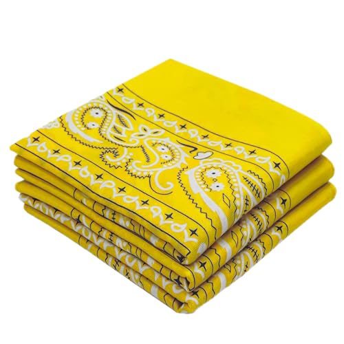 Classic Paisley Bandanas - 3 Pack Gift Set, 100% Cotton, 22x22 Inches - color: Yellow